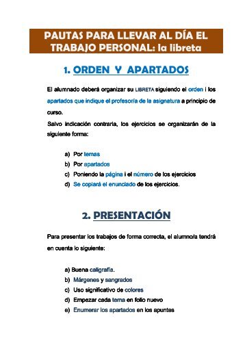 Pautas para llevar al dÃ­a el trabajo personal: la libreta , los apuntes y ...