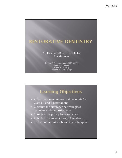 Updates on Restorative Dentistry - Tnpcaeducation.org