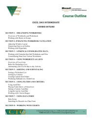 EXCEL 2003 INTERMEDIATE COURSE OUTLINE