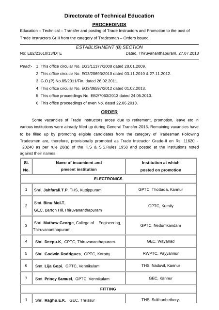 Order - Directorate of Technical Education