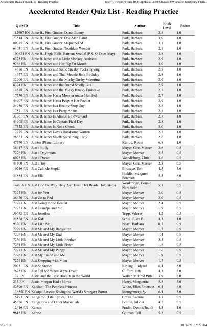 Accelerated Reader Quiz List - Reading Practice - Richmond ...