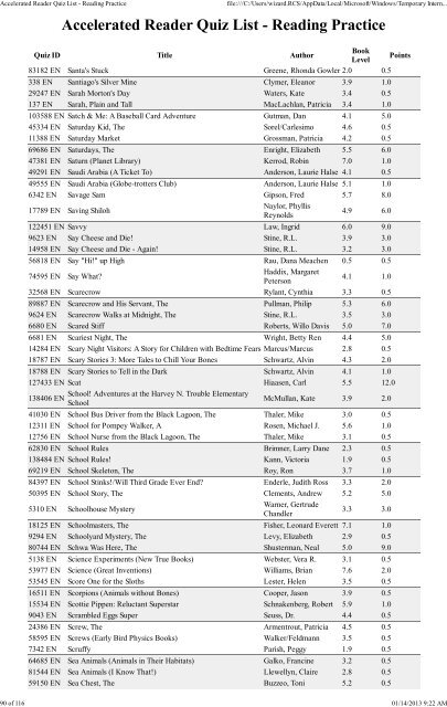 Accelerated Reader Quiz List - Reading Practice - Richmond ...