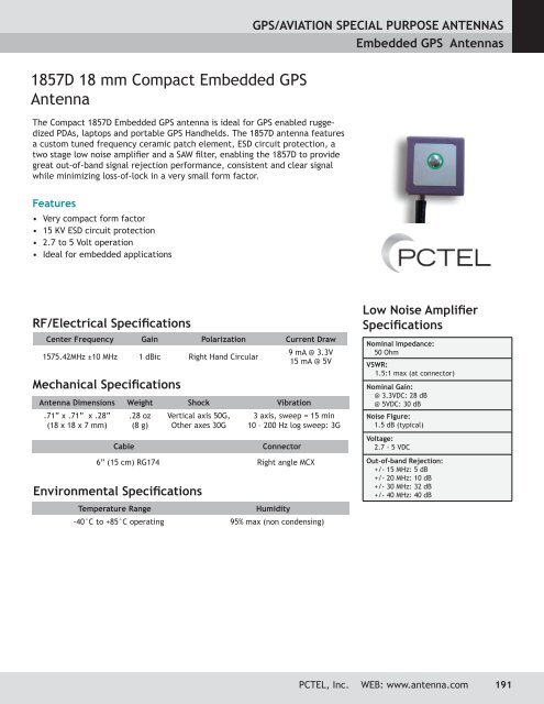 GPS/AviAtion SPeciAl PurPoSe AntennAS - PCTEL | Antenna