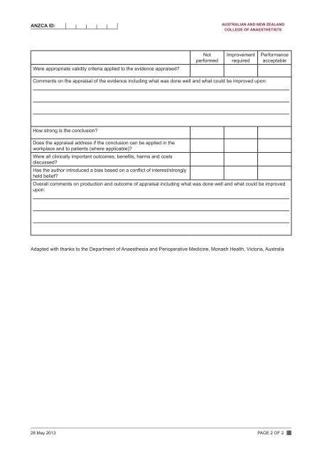 Evaluation form – critical appraisal of a topic - Australian and New ...