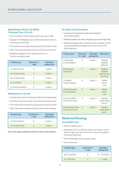 Morecambe and Lancaster Accommodation Listings - Contour Homes