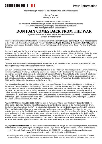 DON JUAN COMES BACK FROM THE WAR - Finborough Theatre