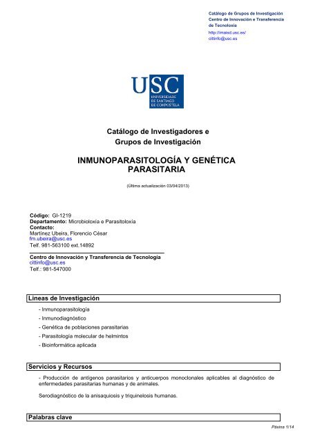 inmunoparasitologÃ­a y genÃ©tica parasitaria - Vicerreitorado de ...