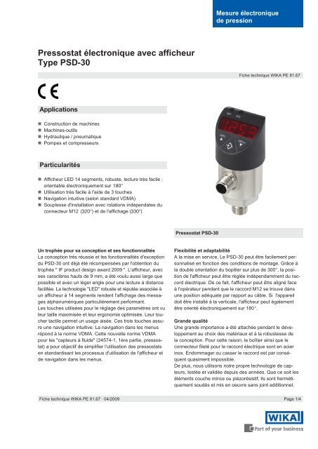 Pressostat électronique avec afficheur Type PSD-30 - Faure ...