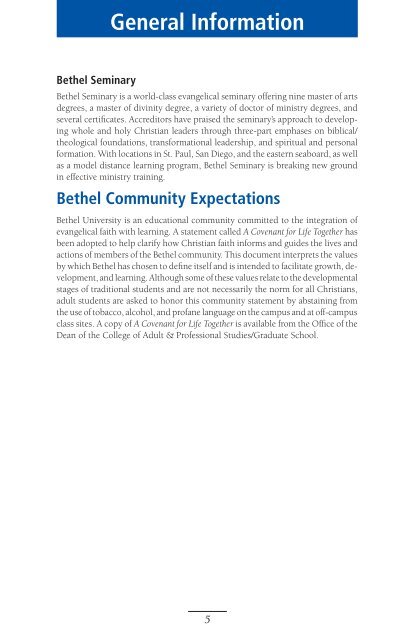 2009-2010 Catalog - Graduate School - Bethel University