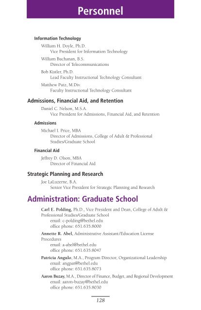 2009-2010 Catalog - Graduate School - Bethel University