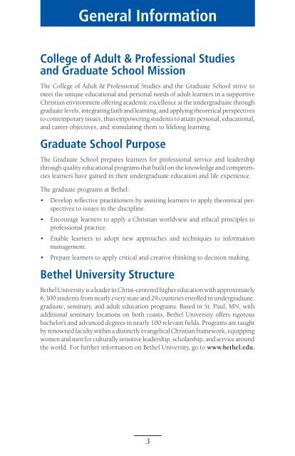 2009-2010 Catalog - Graduate School - Bethel University