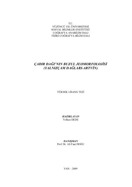 Ã§adÄ±r daÄÄ±'nÄ±n buzul jeomorfolojisi - CoÄrafya