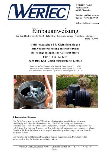 Vollbiologische SBR Kleinkläranlagen mit Abwasserbelüftung aus ...