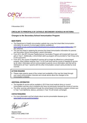 Changes to the Secondary School Immunisation Program - Whitefriars