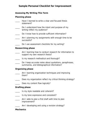 Sample Personal Checklist for Improvement