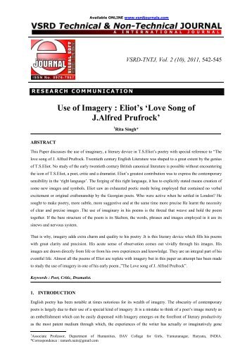 Use of Imagery : Eliot's 'Love Song of J.Alfred Prufrock'