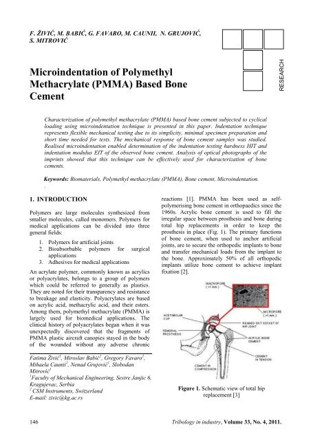 (PMMA) Based Bone Cement - Tribology in Industry