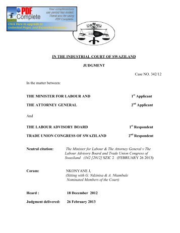 IN THE INDUSTRIAL COURT OF SWAZILAND ... - SwaziLII