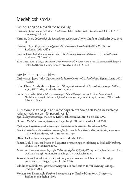 Litteraturlista (PDF 34 kB) - Historiska institutionen