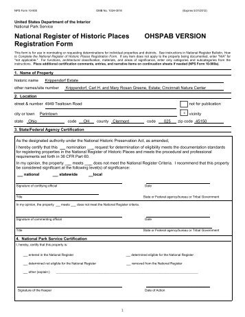 National Register of Historic Places OHSPAB VERSION Registration ...