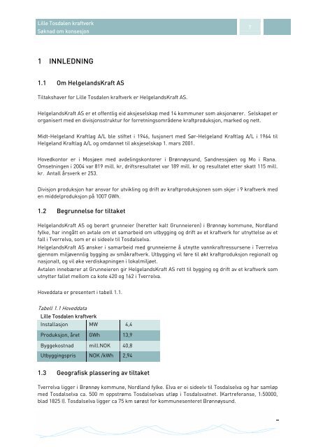 Konsesjonssøknad Lille Tosdalen Kraftverk ... - Helgelandskraft