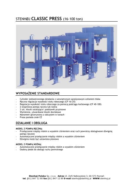 STENHØJ CLASSIC PRESS (16-100 ton)