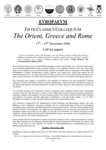 The Orient, Greece and Rome - The Europaeum