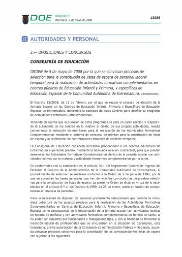 Convocatoria - Diario Oficial de Extremadura