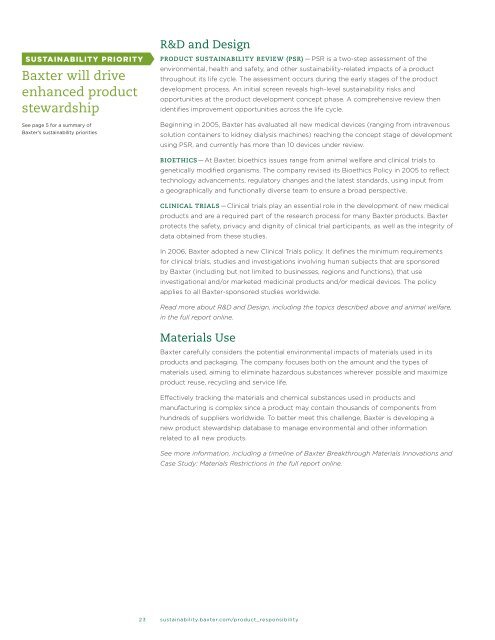 2007 Sustainability Report - Baxter Sustainability Report