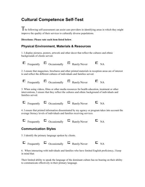 Cultural competence self-test - Healthy Start Coalition of Pinellas