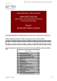 UMR 6042 GEOLAB Partie I BILAN DES PUBLICATIONS