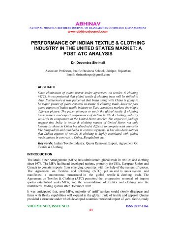 Performance of Indian Textile & Clothing Industry in the - Abhinav ...