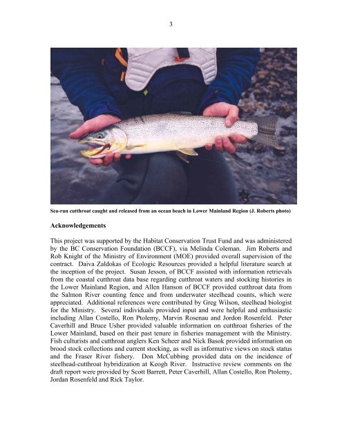 Coastal Cutthroat Trout as Sentinels of Lower Mainland Watershed ...
