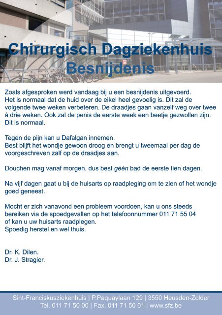 Chirurgisch Dagziekenhuis Besnijdenis - Sfz.be