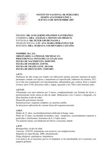 instituto nacional de pediatrÃ­a sesiÃ³n anatomoclÃ­nica jueves 13 de ...
