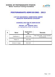 PG Entrance Examination Results - Industry Nominated ... - NTTF