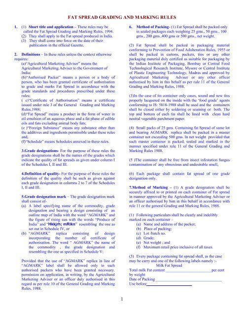 Fatspread Grading and Marking Rules - Agmarknet