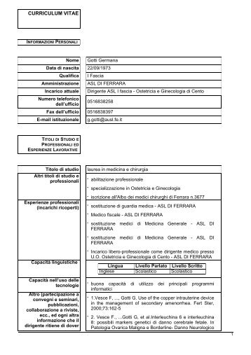 CV GOTTI GERMANA.pdf - Azienda USL di Ferrara