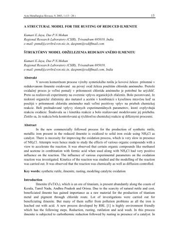 a structural model for the rusting of reduced ilmenite - Acta ...