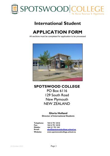 International Student APPLICATION FORM - Spotswood College