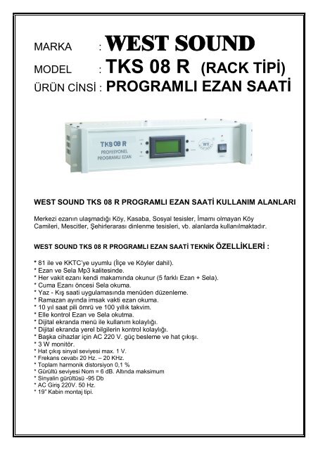 west sound tks 08 r programlı ezan saati kullanma klavuzu