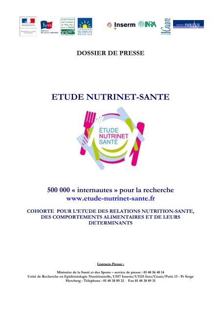 Etude Nutrinet-Sante - Dossier de presse - Inpes