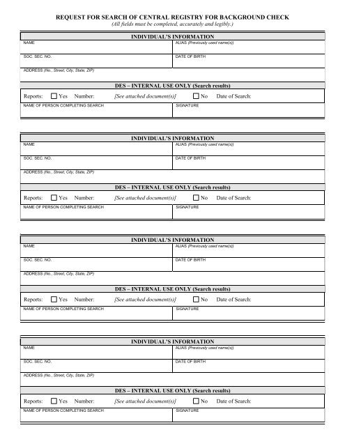 request for search of central registry for background check - Arizona ...