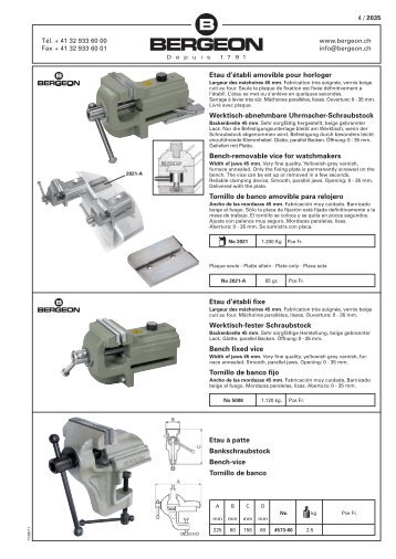 Etau d'établi amovible pour horloger Werktisch ... - Bergeon SA
