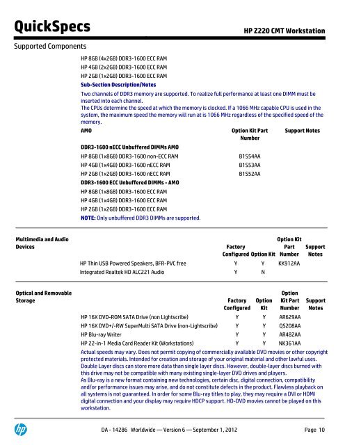 HP Z220 CMT Workstation - Added Dimension