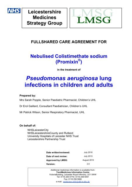 Promixzin Pseudomonas aeruginosa lung infections in children and adults