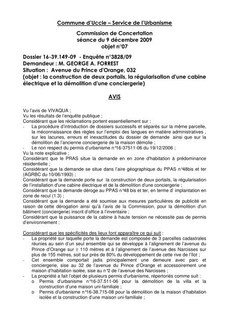 Commune d'Uccle – Service de l'Urbanisme Commission de ...