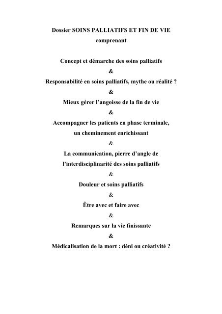 Dossier Soins Palliatifs Et Fin De Vie Lereservoir Eu