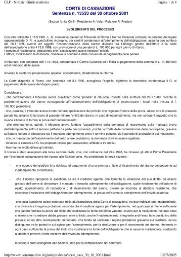 CORTE DI CASSAZIONE Sentenza n. 13533 del 30 ottobre 2001