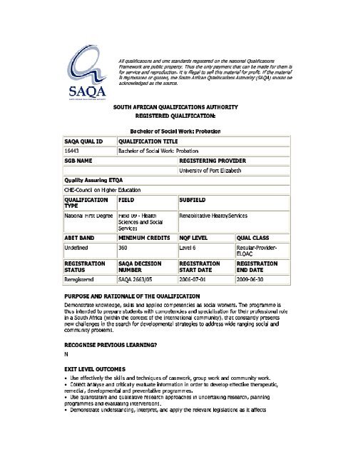 South African Qualifications Authority (SAQA)